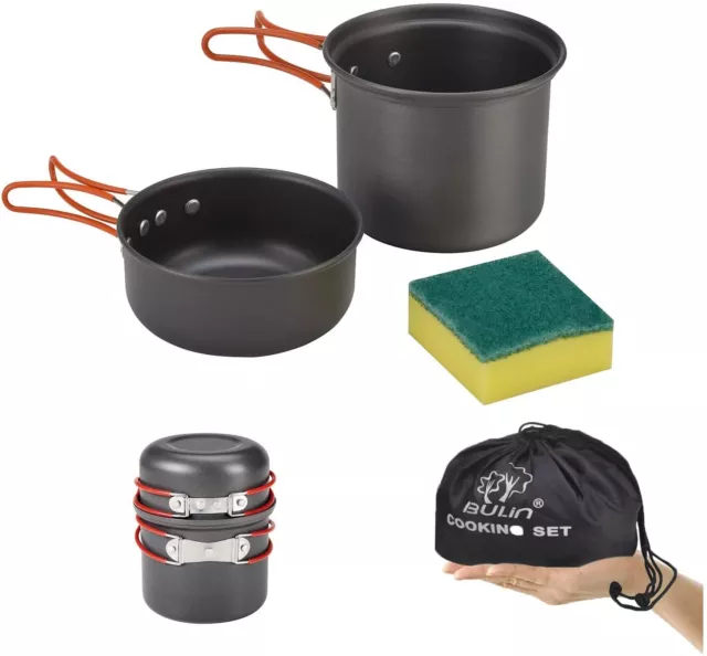 Bulin Camping Cookware Mess Kit, Nonstick Backpacking Cooking Set 3PC