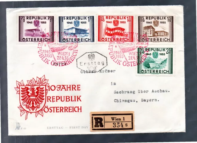 Osterreich 1955 Satz 1012/16 Unabhangigkeit 10 Jahre gebraucht auf FDC