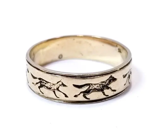 Gold Tone Sterling Silver Running Wolves Band Ring sz 12 - 6.2G