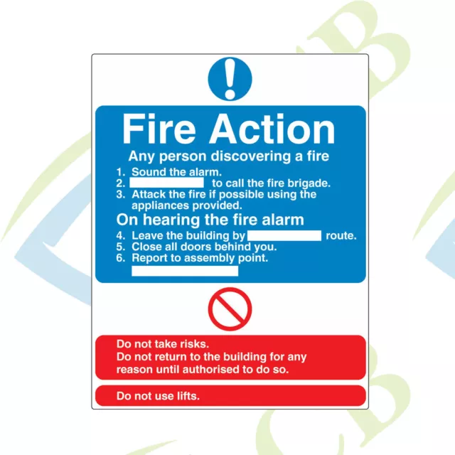 XT56 - Fixman White Rigid Plastic Fire Action Sign Safety Security 200mm x 300mm