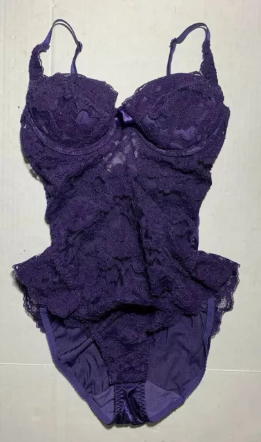 VTG Victoria’s Secret 90’s Deadstock Corset Purple Lace Teddy Lingerie Size 36B
