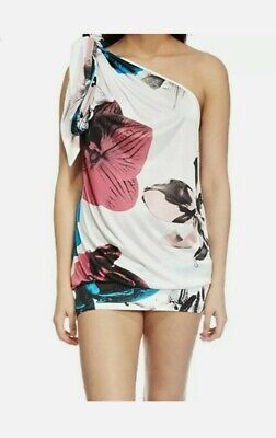 MISS SIXTY Blanc Rouge Rose Bleu Sarcelle Papillon Imprimer Toots une épaule robe tunique M 