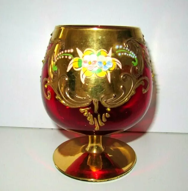 Vintage Murano Ruby Red Glass Lustre Gold Champagne/Wine Glasses, ~one SIGNED~