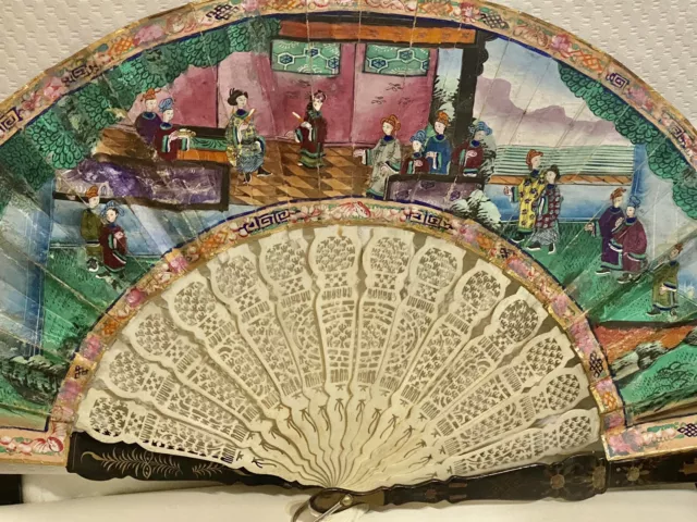 GORGEOUS ANTIQUE 100 FACES CHINESE FAN . MUSEUM QUALITY.c1890