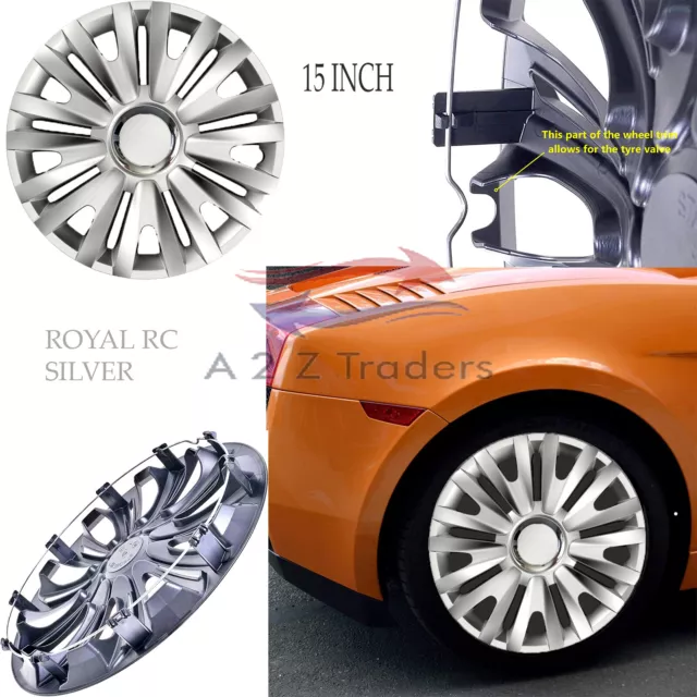 15 Inch ROYAL RC SILVER Plastic Hub Cap Cover Set of 4 Wheel Trims Fit For R15