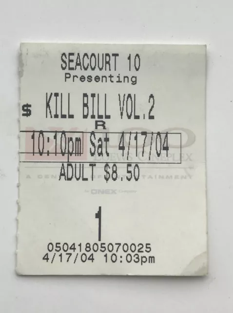 4/17/04 Cineplex Seacourt Theaters Kill Bill Volume 2 Movie Ticket Stub OPENING