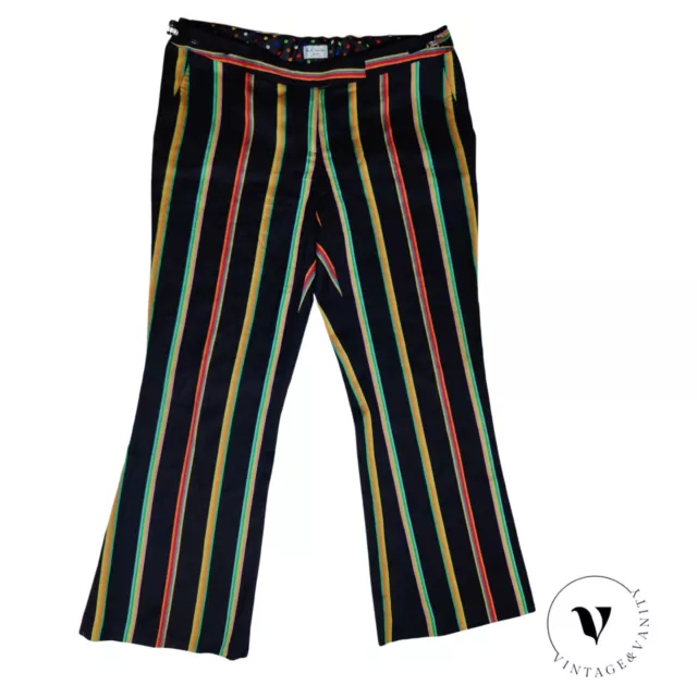 Paul Smith Blue Label Women Striped Trousers Cropped Logo Adjustable Size 46