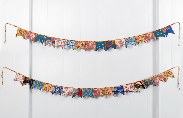 10 PC Lot Cotton Fabric Banner Bunting Pennant Christmas Party Outdoor Decorate