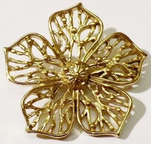 broche rétro fleur relief ajouré couleur or * 4751