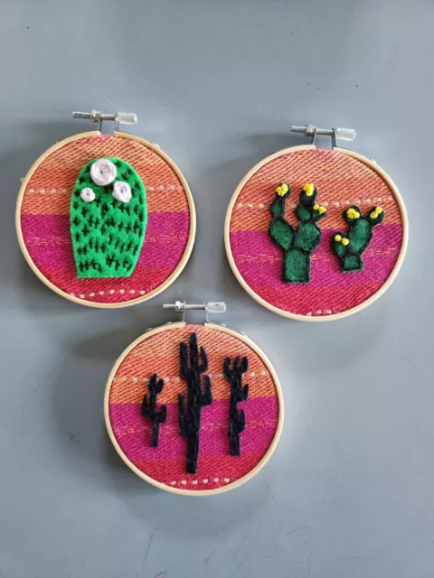 3 pack  cactus mexican  cross stitches  hoops 10cms