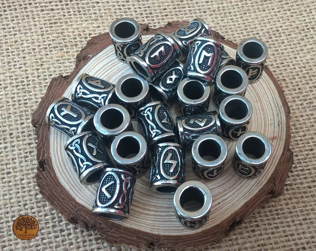 1x Wikinger Nordischer Futhark Rune Edelstahl Perle für Haarbärte und Schmuck