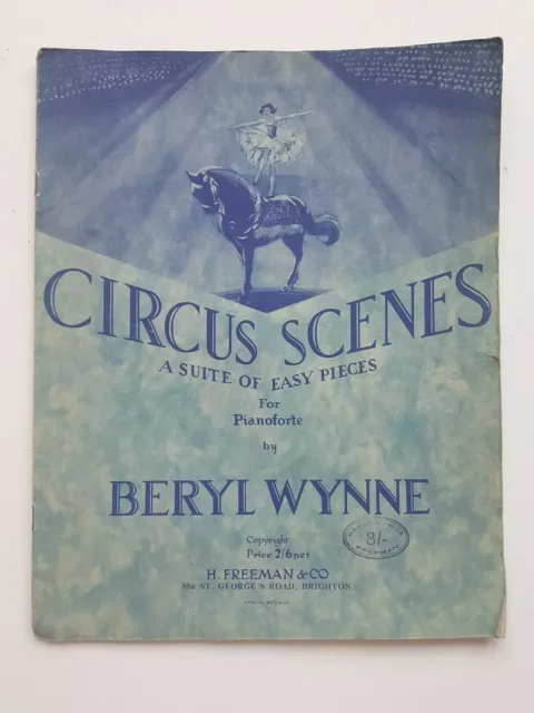 Rare vtg 1932 CIRCUS SCENES - horse acrobat SHEET MUSIC Beryl Wynne - print gift