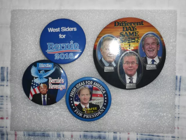 Button Pinback Pin Lot Bernie Bush Trump Chafee x4