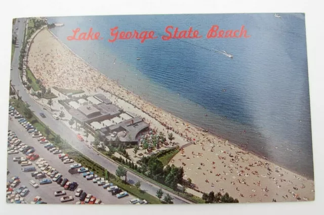 Vintage Lake George State Beach Aerial View New York Postcard (A37)