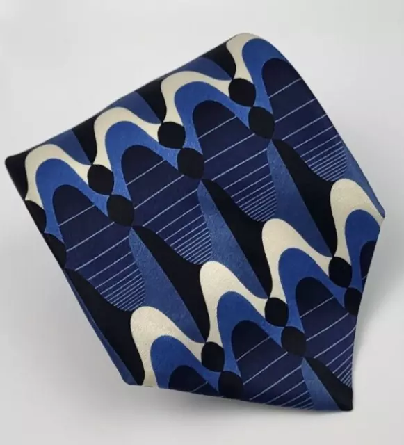 Murano Silk Tie Black Blue White Abstract Geometric Necktie Long USA 61 x 3.75
