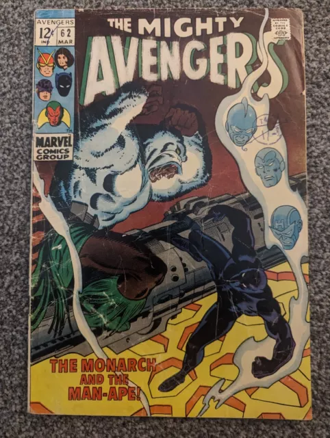 The Avengers 62. 1969 Marvel Silver Age. 1st appearance Man-Ape (M'Baku), N'Gamo