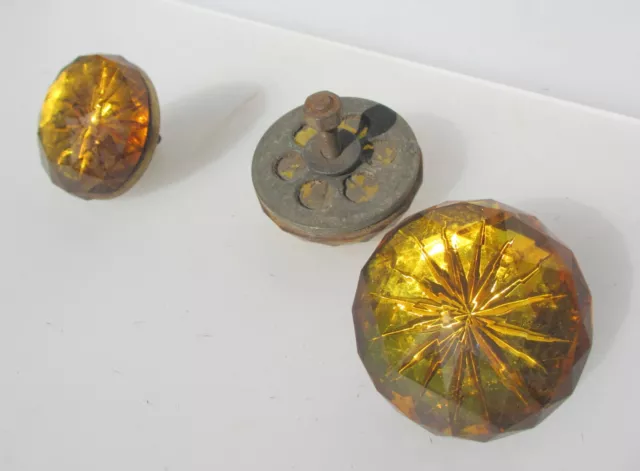Victorian Amber Glass Mounts Brass Plates Antique Old Vintage Star Flower x3