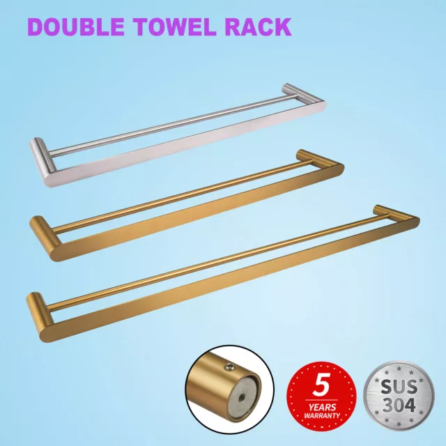 Bathroom Double Towel Rail Rack 304 Stainless Steel Holder 600 800mm Wall Mount