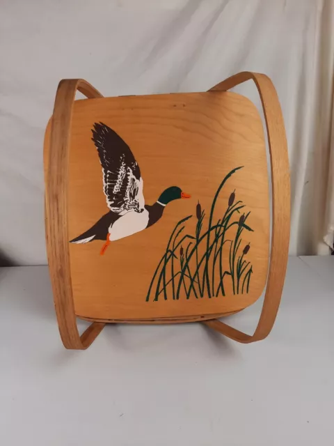 Vintage Basketville Putney VT Vermont Picnic Basket Hand painted Wood Duck Lid