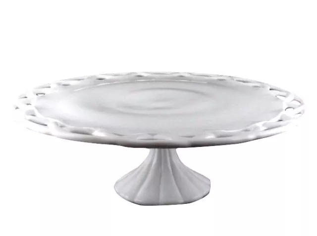 Vintage Pitman Dreitzer Colony 14" Lace Milk Glass Pedestal Cake Plate Stand (S)