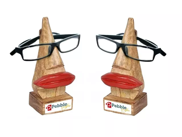 Support de lunettes en forme de nez en bois fait à la main avec lèvres rouges