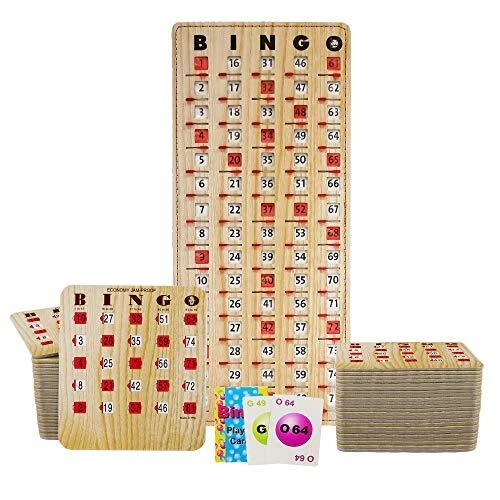 Jam-Proof Bingo Cards with Sliding Windows, 50 Reusable Bingo Tan Woodgrain