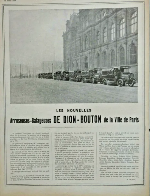 Publicité De Presse 1920 Automobiles De Dion Bouton Arroseuses Balayeuses Paris