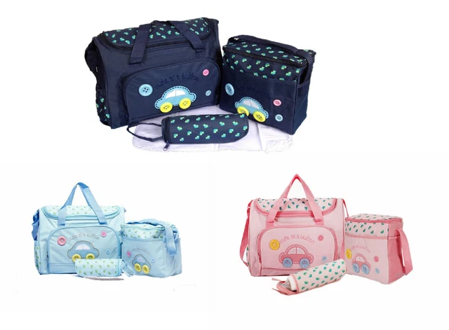 4pcs Car Style Baby Nappy Changing Bags Cute as a Button Diaper Hospital Bag