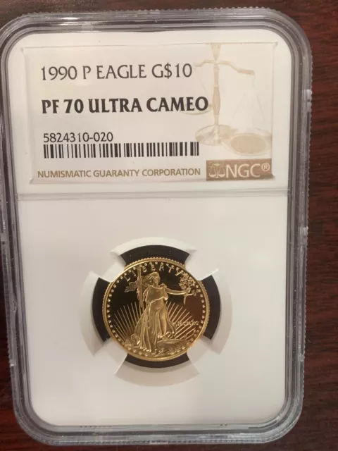 1990 P Gold $10 Proof American Eagle 1/4 Oz Coin Ngc Pf 70 Uc