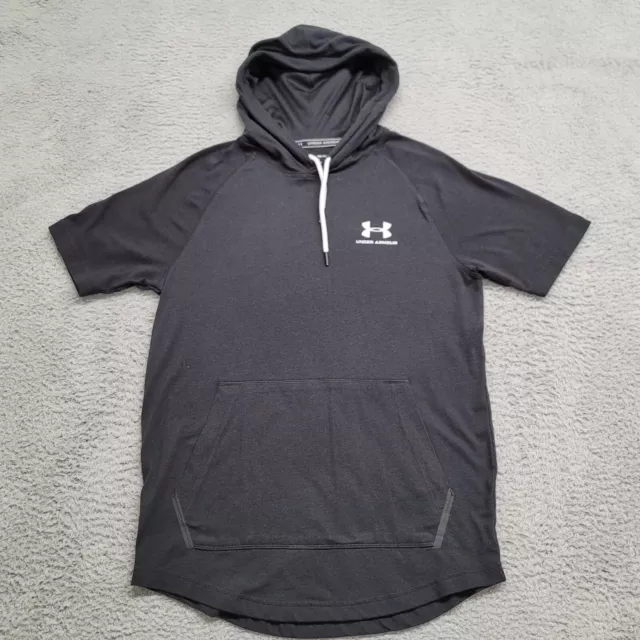 UNDER ARMOUR SHIRT Mens Small Black Hoodie Loose Short Sleeve Workout ...