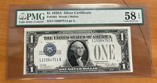 1928 A $1 Silver Certificate Note  Fr.1601 Pmg Choice  58 Epq
