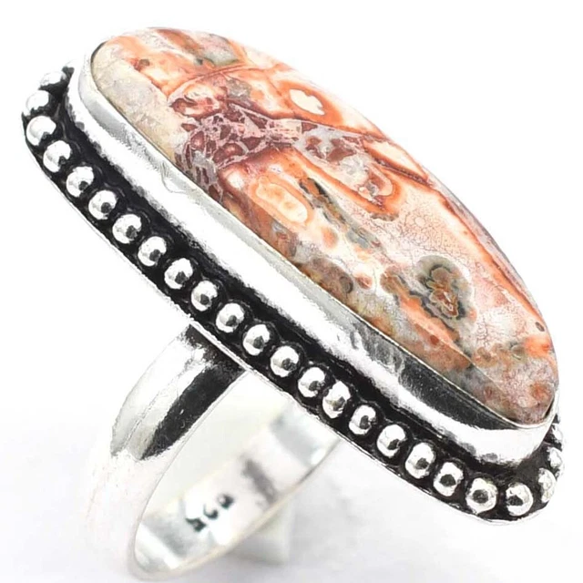 Leopard Skin Jasper Ethnic Handmade Ring Jewelry US Size-7 R 334