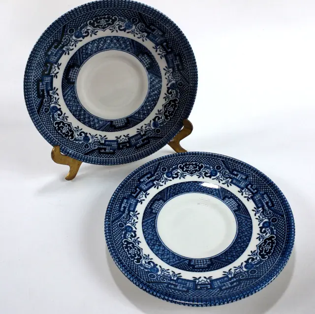 Churchill Blue Willow China Saucers 5 1/2" Made in England Lot of  2 Vtg