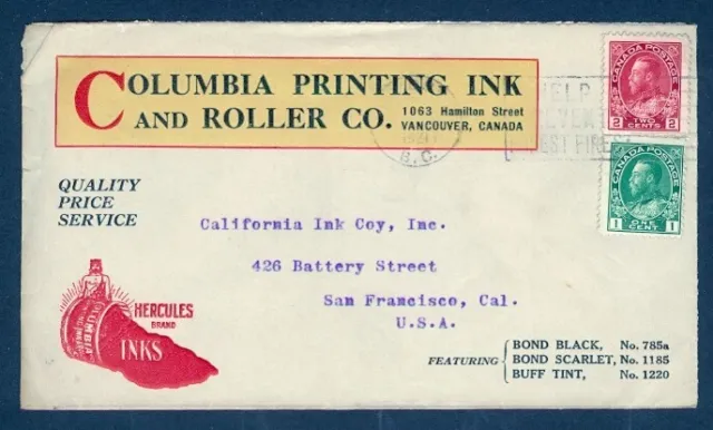 Canada 1921 Columbia Printing Vancouver Illustr To Usa