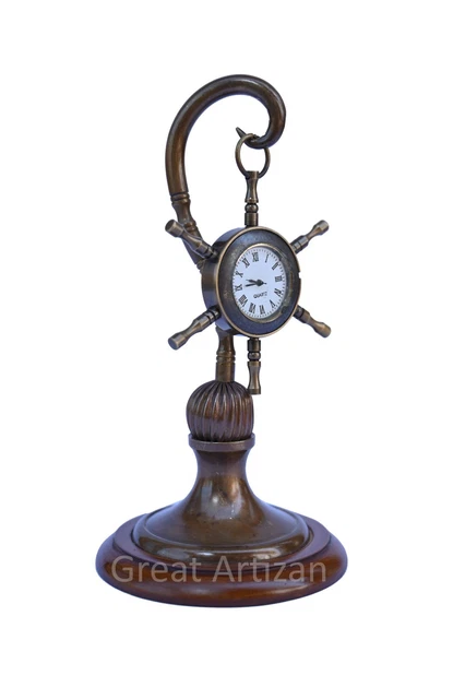 Antique Table Top Hanging Clock with Roman Number and Melon Type Wooden Base.