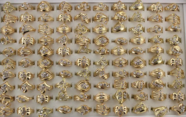Wholesale Jewelry Mixed Job Lots 50pcs Rhinestone Women/lady's Charm Rings