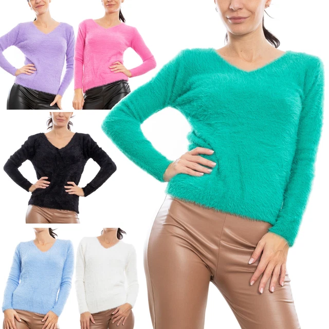 Maglione donna scollo a V peloso eco pelliccia pullover TOOCOOL VI-9516