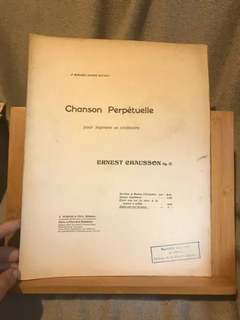 Ernest Chausson Chanson Perpétuelle opus 37 partition chant piano ed. Durand