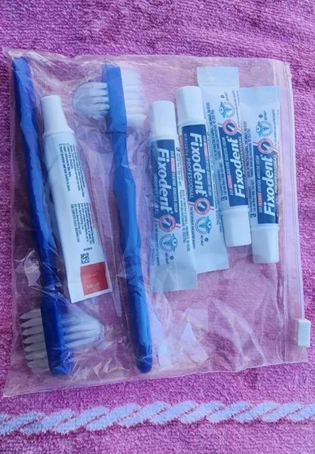 Fixodent Five Mini Size And Two Denture Brushes