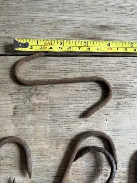 Five x Antique Wrought Iron Butchers Hooks, S Hook, Blacksmith Made 4”