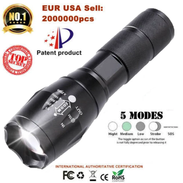 Super-Bright 90000LM LED Tactical Military Flashlight Torch 5 Modes Zoomable AAA