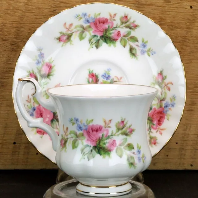 Royal Albert Moss Rose Demitasse Footed Cup Saucer Montrose Shape