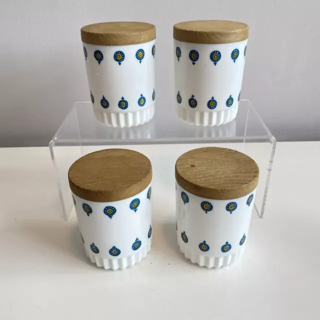 4 x 1960's Kingston Storage Canisters Jars Vintage Retro Props White Blue Spices