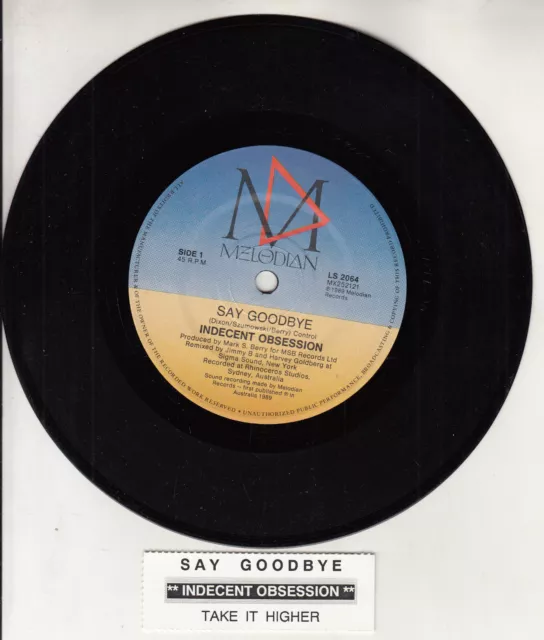 INDECENT OBSESSION  Say Goodbye 7" 45 rpm vinyl record + juke box title strip