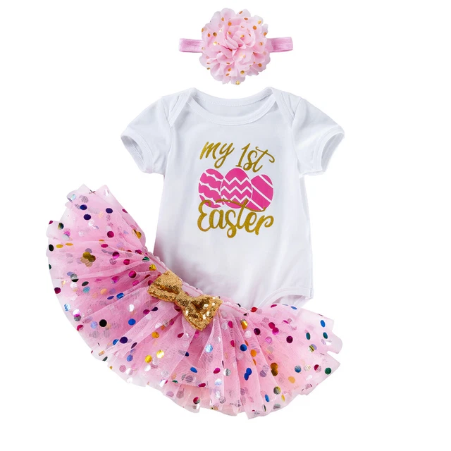 Infant Baby Girls Easter Dress Outfits Newborn Romper Tutu Skirt Headband Outfit