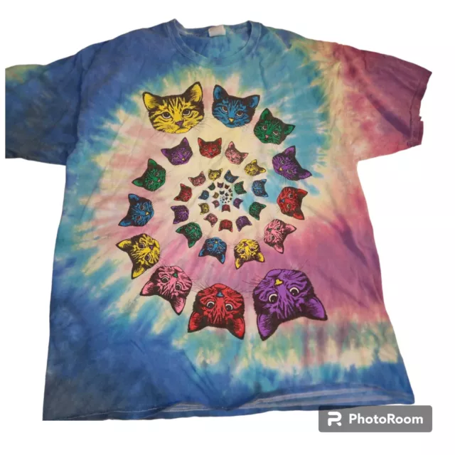VINTAGE GRATEFUL DEAD Style Tie Dye Psychedelic Spiral Cat T-Shirt-Size ...