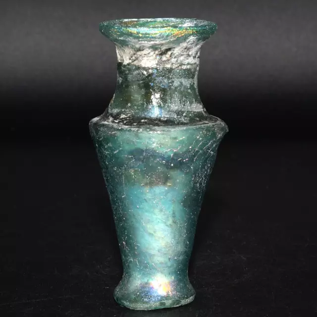 Original Ancient Iridescent Roman Glass Bottle with Beautiful Patina from Israel