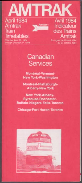 Amtrak Railroad Timetable 4 1984 Canadian Services Montreal-Toronto ++