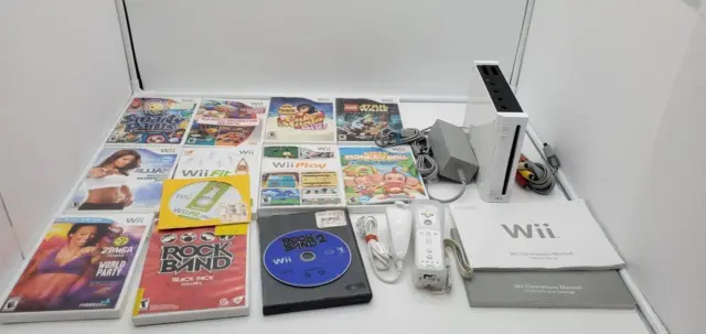 Nintendo Wii Console w/ 12 Games, All Cords, 1 Controller, & System Manual WORKS