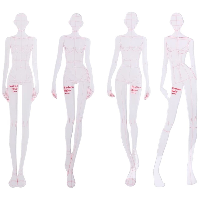 Ilustración de moda líneas bocetos plantillas regla costura patrón humanoide U5T1
